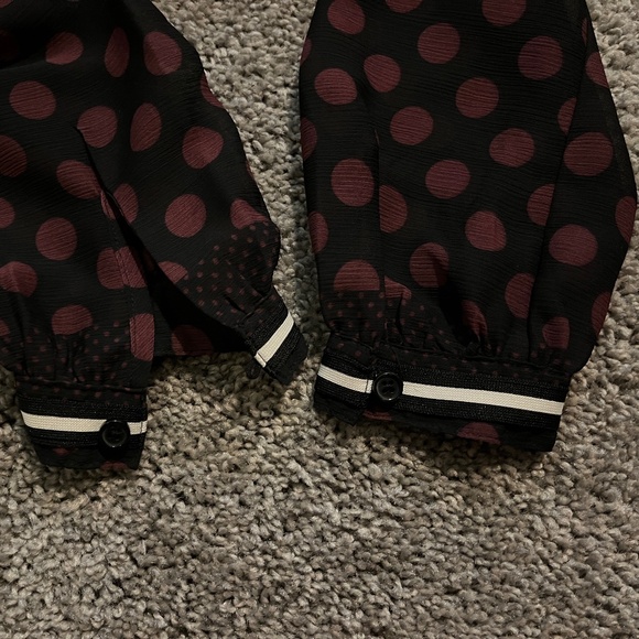 Black & Purple Polka Dot Long Sleeve Blouse - Sheer - Pullover - Size: XS - Picture 4 of 7